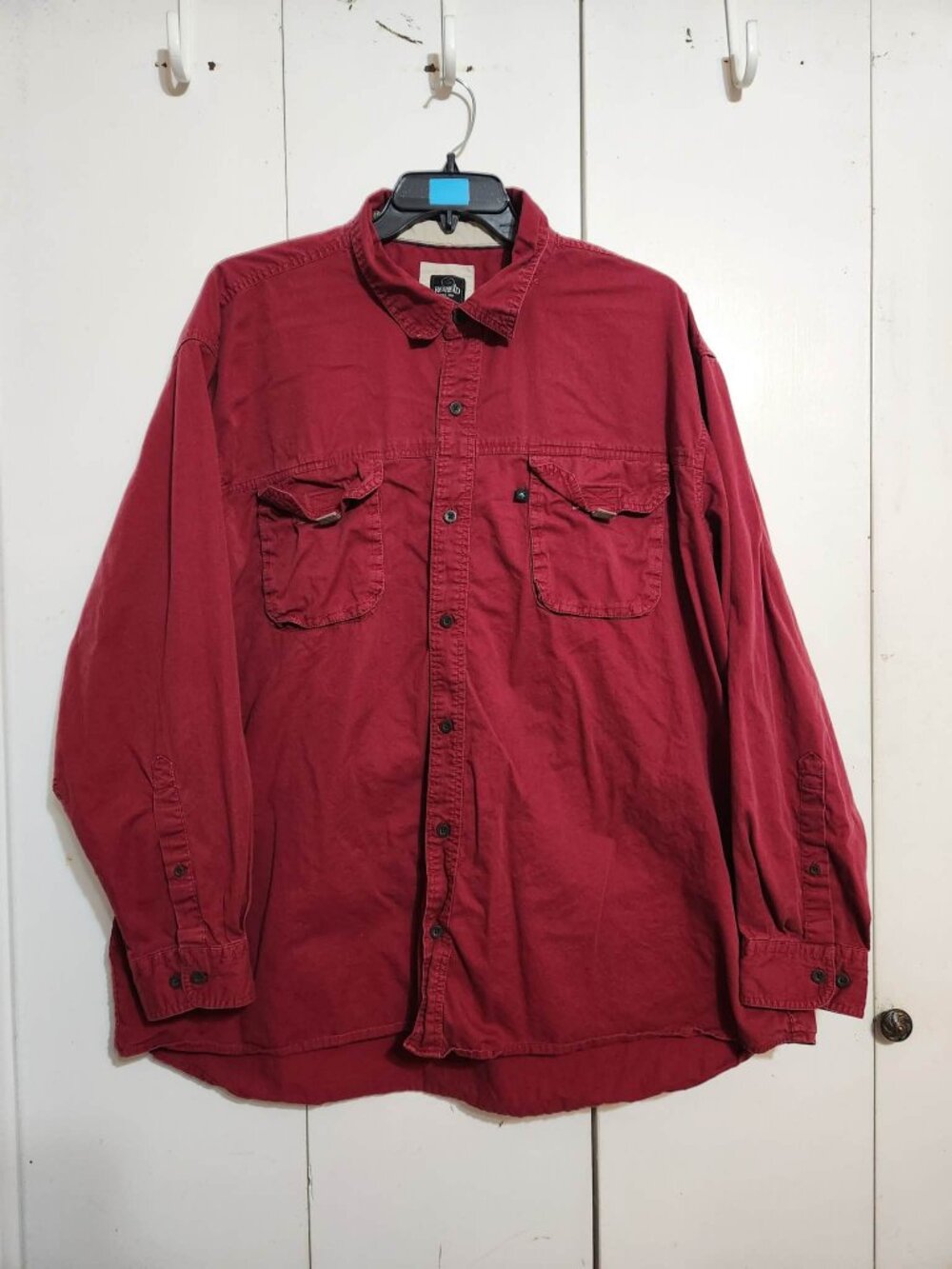 RedHead Men 3XL Shirt Burgundy Maroon Long Sleeve Cotton Button Down Flap Pocket